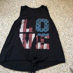 Black LOVE Graphic flag Tank Top w knotted waist
